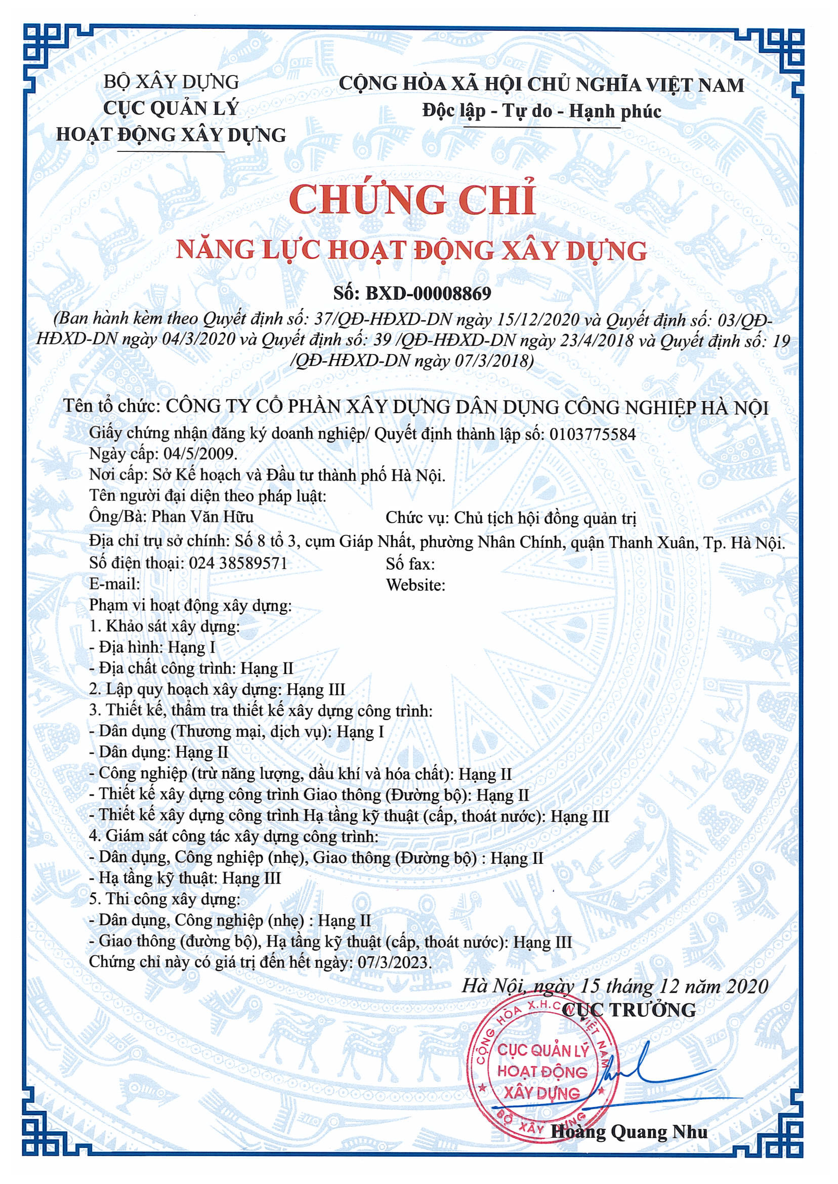 Chứng nhận đạt được
